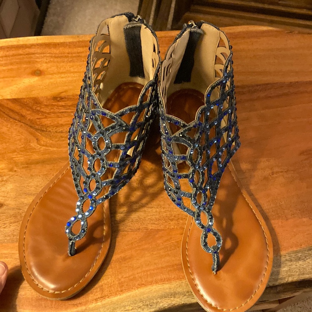 Zigi Soho Blue Denim Beaded Gladiator Sandals